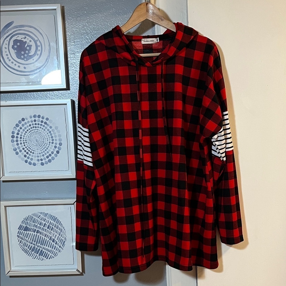 Southern Stitch Plaid Red and Black Pullover Hoodie Size 3XL